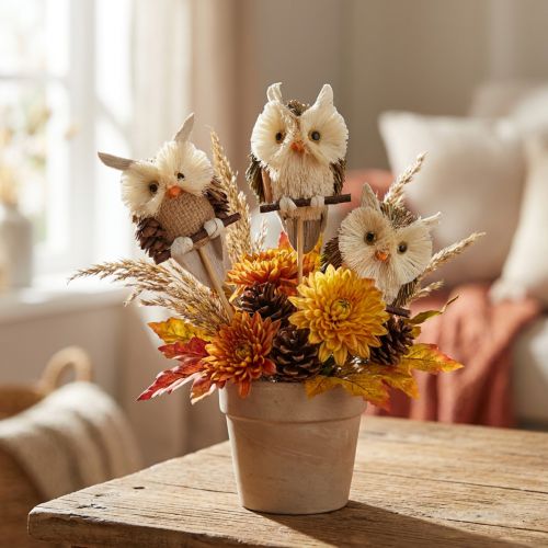 Ugle dekorative blomsterplugger høstdekor naturlig Ø4cm H8cm 4stk | Floristik24.no