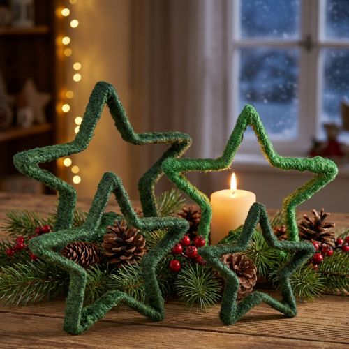 Stjerne til stand juledekorasjon jutegrønn 13/18cm 4stk | Floristik24.no