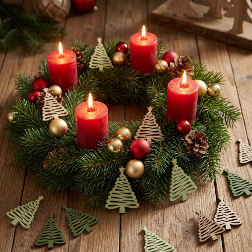 Scatter julegran star grønn 3x4,5cm 72 stk | Floristik24.no