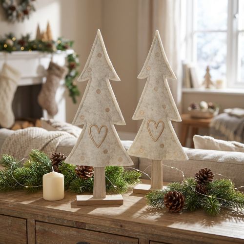 Juletrefiltpynt med hjertekrem beige H35cm 2 stk | Floristik24.no