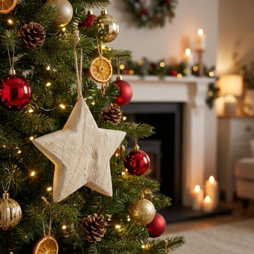 gjenstander Trestjerne, naturlig julepynt, Ø13,5 cm, FSC-tre