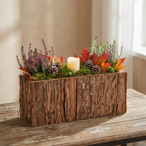 Avlang treplantekasse, blomsterkasse av furubark, 27 × 10 cm | Floristik24.no