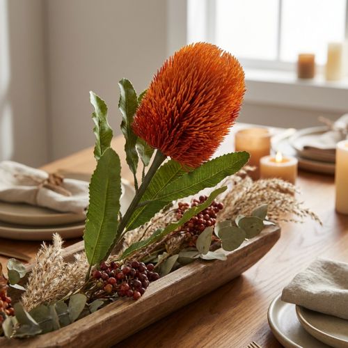 Kunstig blomst Banksia Orange Høstdekorasjon Begravelsesblomster 64cm | Floristik24.no