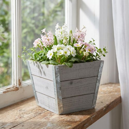 Blomsterkasse plantekasse i tre shabby chic grå 19x19x15,5cm | Floristik24.no