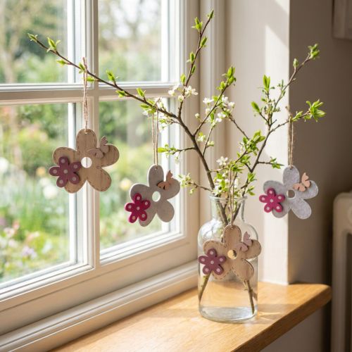 Veggdekor treblomst sommerfugl hvit rosa 10×9cm 8 stk | Floristik24.no