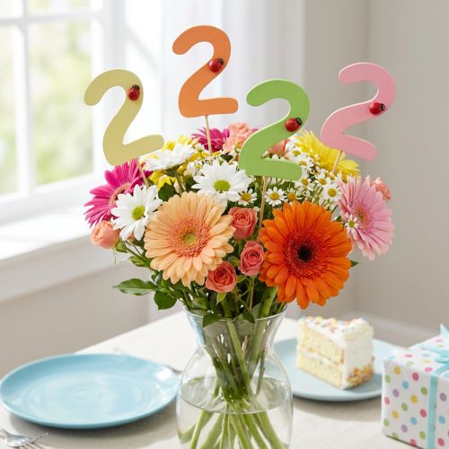 gjenstander Nummerplugger bursdag 2 blomsterplugger tre 27,5cm 16 stk