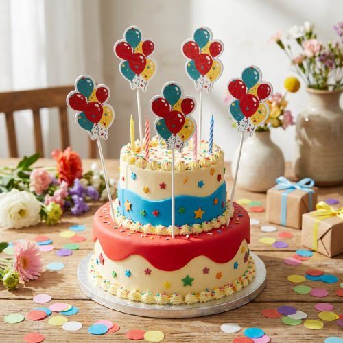 Blomsterplugg bukett dekorative kake topper ballonger fargerike 26cm 15 stk | Floristik24.no