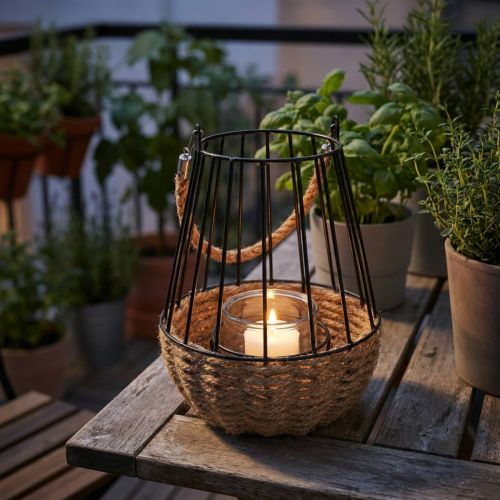 Lykt med håndtak og glass sort natur Ø18cm H22cm | Floristik24.no