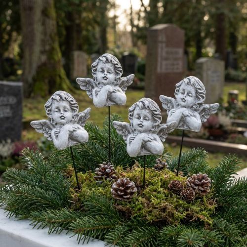 Gravpynt engel på pinne dekorasjon til arrangement 5,5cm 4 stk | Floristik24.no