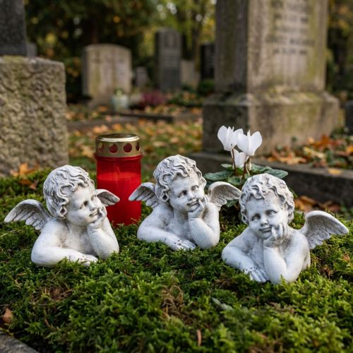 Dekorativ engelfigur polyresin gravdekor gråhvit H6cm 3 stk | Floristik24.no