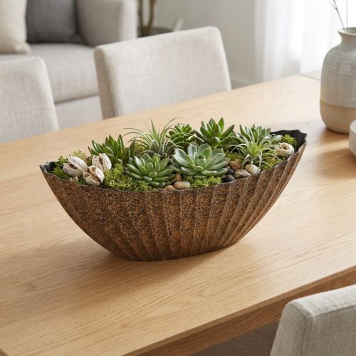 Planteskål med riller oval