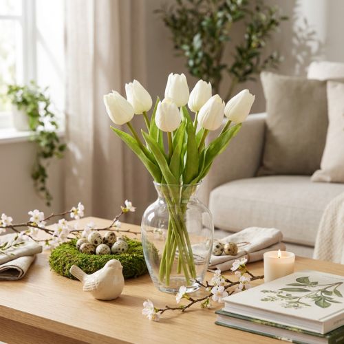 Kunstig tulipan, realistisk dekorasjon, slitesterk kunstig blomst til hjemmet, 21 cm, 6 deler | Floristik24.no