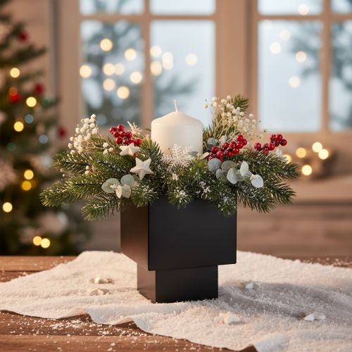 Svart kubeformet blomsterpotte med base, moderne, 22 cm | Floristik24.no