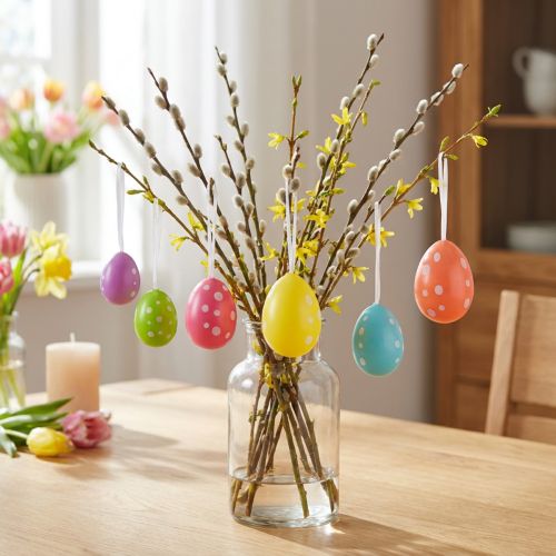 Påskeegg til oppheng, assorterte farger, 6 cm, 12 stk. | Floristik24.no