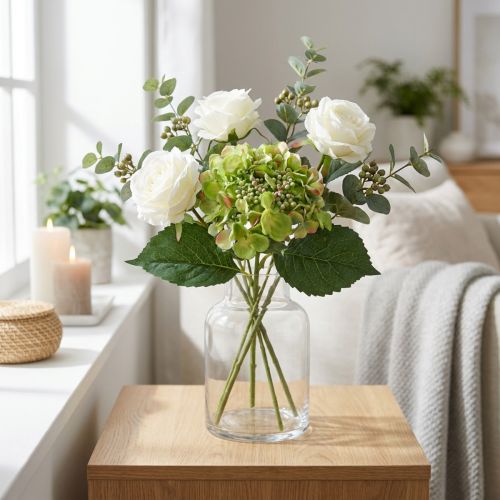 Kunstig hortensia, blomsterdekor, silkeblomst grønn L44cm | Floristik24.no