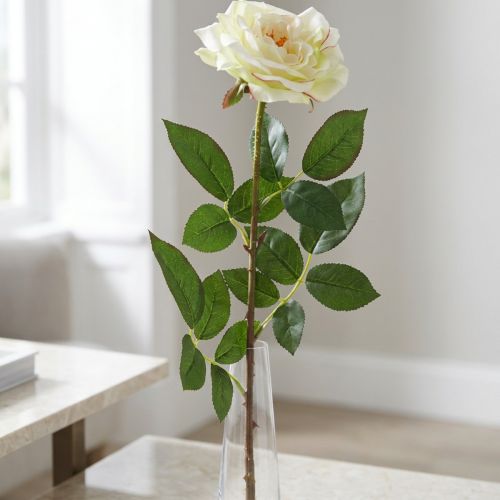 Kunstrose, dekorativ rose, silkeblomst kremhvit, grønn L72cm Ø12cm | Floristik24.no