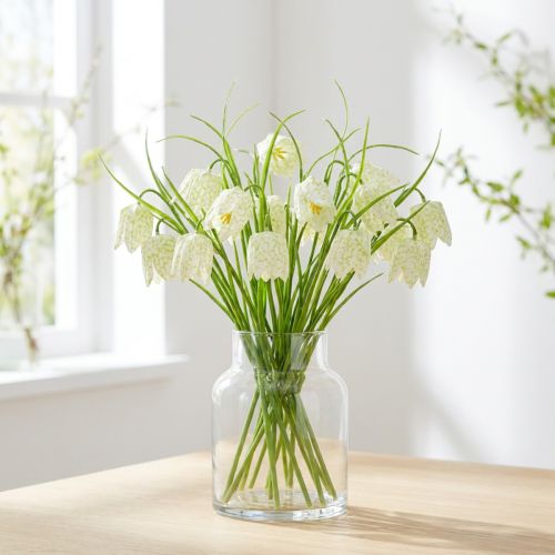 Sjakkbrettblomster Fritillaria kunstig hvit, grønn 40cm 12 stk | Floristik24.no