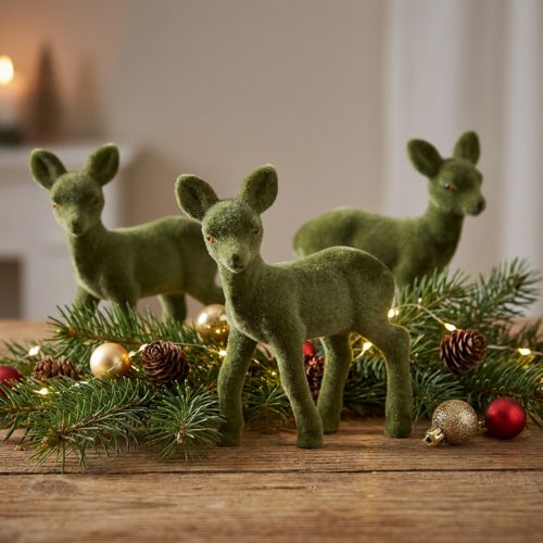 Dekorativ figur hjort fawn flokket julefigurer grønne 10,5cm 6 stk | Floristik24.no