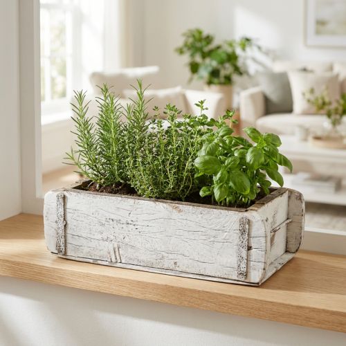Mursteinsform, murboks, treboks med metallbeslag antikk finish, hvitvasket L32cm H9cm | Floristik24.no