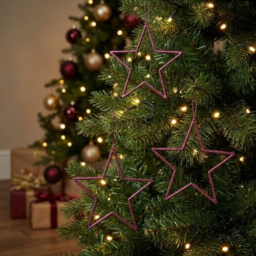 Dekorative stjerner juletre bærglitter lilla Ø12cm 12 stk | Floristik24.no