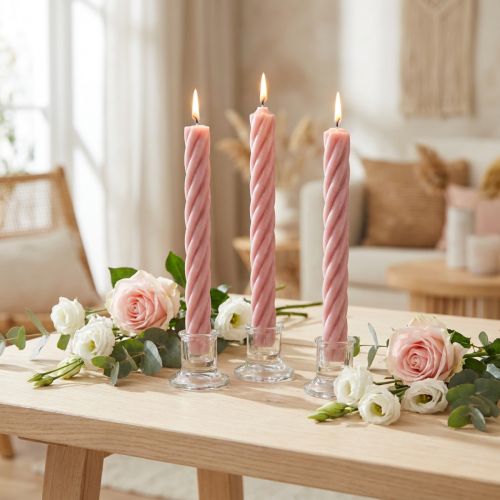 gjenstander Rustikke lys pinnelys farget rosa 250/28mm 4 stk