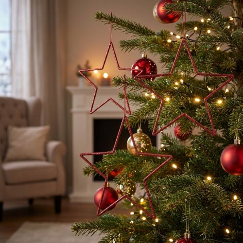 Dekorative julestjerner, glitterrøde, 18 cm, 8 deler - Juletrepynt og vindusdekorasjoner | Floristik24.no
