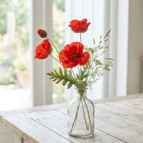 Valmue dekorativ hageblomst med 3 blomster rød L70cm | Floristik24.no