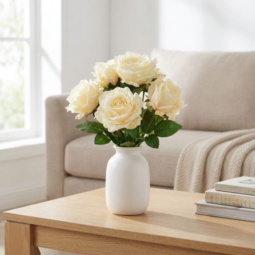 Kunstige Roser Kunstig Blomsterbukett Roser Kremgul Plukk 54cm | Floristik24.no