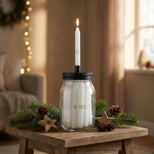 Lysholder på glass med 24 lys adventskalender H14,5cm | Floristik24.no