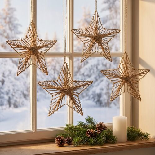 Stjerne innpakket i jute Julepynt rustikk 20cm 4stk | Floristik24.no