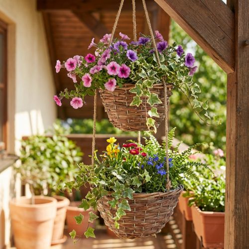 Hengende kurv blomsterkurv 2 kurver tre natur Ø20cm/26cm | Floristik24.no