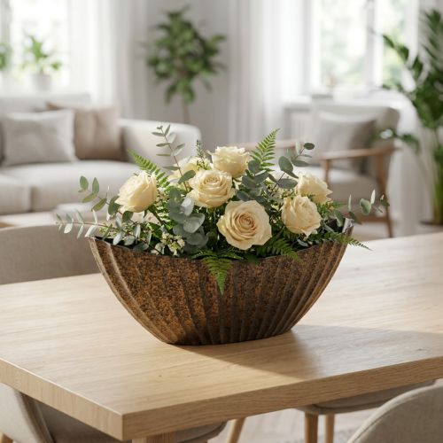 Planteskål med riller oval båt