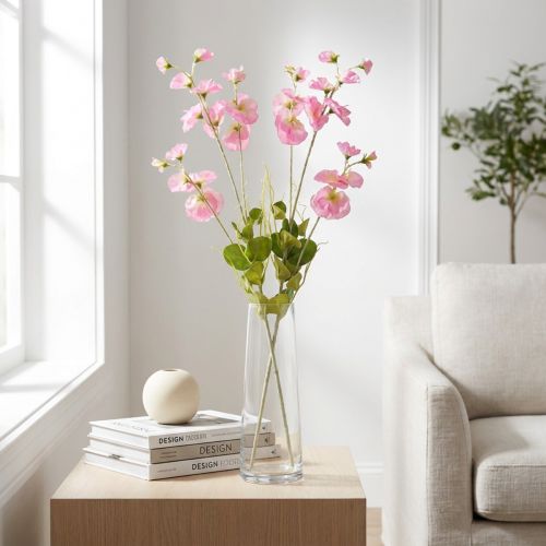 Søte erter kunstige blomster rosa på lang stilk 74cm 2stk | Floristik24.no