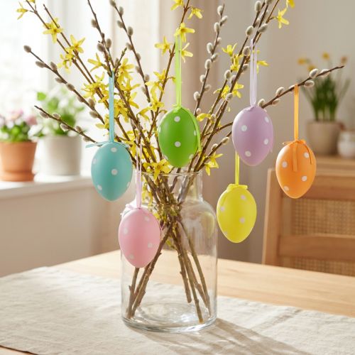 Påskeegg hengende plastegg med prikker 8x11,5cm 6stk | Floristik24.no