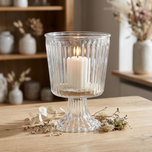 Lyktglasskopp riflet glassdekor Ø11,5cm H15cm | Floristik24.no