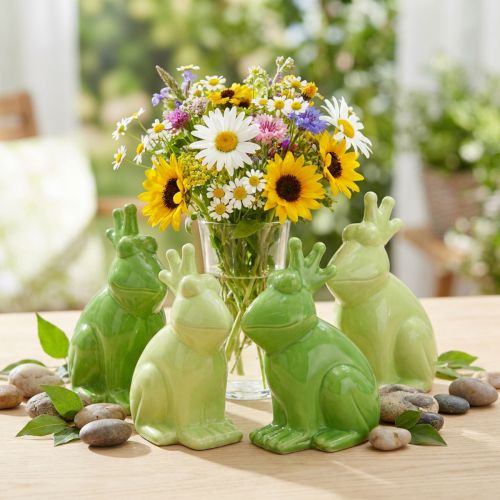 Keramisk froskedekorasjonsfigur, froskeprins sommerdekorasjon 10,5×5,5×7cm 4stk | Floristik24.no