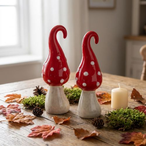 Paddehakk keramikk dekorative sopp rød hvit Ø5cm H15,5cm 2stk | Floristik24.no