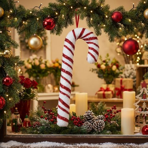Dekorativ candy cane julevindusdekorasjon røde hvite striper H51,5cm | Floristik24.no