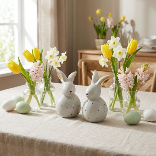 Påskehare dekorative figurer kaniner med prikkmønster 13cm 2stk | Floristik24.no