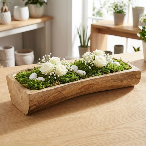 Tredekorasjon med fordypning, dekorativ skål, tre, 40×13–16 cm×6,5 cm | Floristik24.no