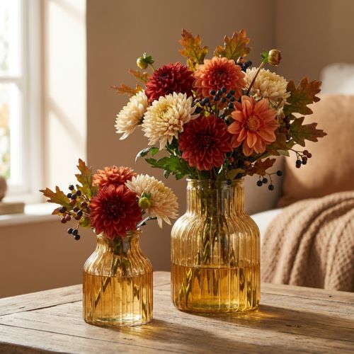 Blomstervase glass oransje retro design Ø11cm H14,5cm 2 stk | Floristik24.no