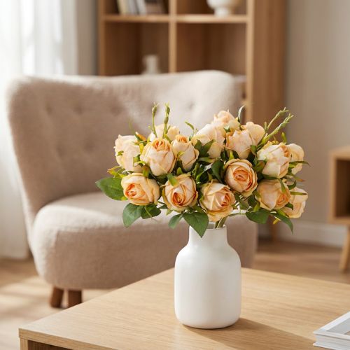 Kunstig blomsterrosebukett, realistisk dekorasjon for oppholdsrom, 31 cm, 3 stk. | Floristik24.no