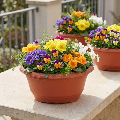 Plastblomsterskål Ø27cm rund skål terrakotta 5 stk | Floristik24.no