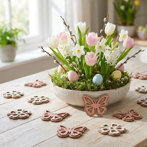 Spreddekor tre blomster/sommerfugler hvit/rosa Ø4cm 36p | Floristik24.no