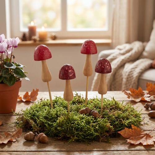 Blomsterstaker, soppdesign, trestaker, røde, Ø2,5 cm, 8 stk. | Floristik24.no