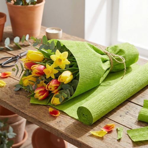 Blomsterhandler kreppapir gressgrønt 50x250cm | Floristik24.no