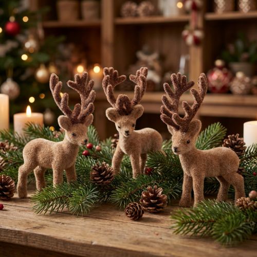 Deco hjort mini brun flokket 11cm 6 stk | Floristik24.no