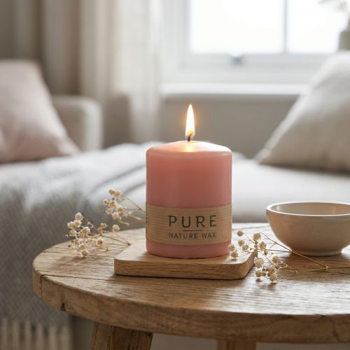 PURE søylelys 90/70 rosa naturlig vokslys bærekraftig lysdekorasjon | Floristik24.no