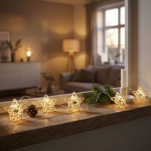 gjenstander LED lyskjede stjerner mikro LED timer innvendig hvit 1,90m