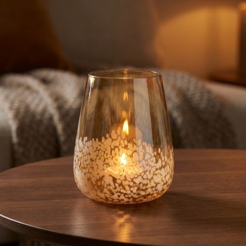Lyktglass telysholder glassdekor brun hvit Ø10cm | Floristik24.no